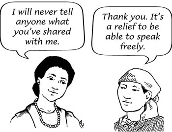 Two women are talking together and sharing confidentiality