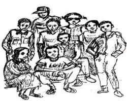 Group of adolescents standing and sitting down