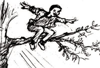 Young male jumping out of a tree