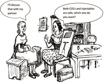 A health professional explaining different methods of contraception
