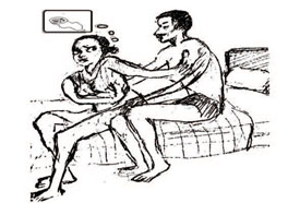 Girl and an older man negotiating on condom use