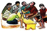 Group of young people drinking alcohol