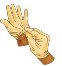 Gloves being put on.