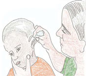 Wicking pus from the ear of a child