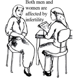 Two women a seated opposite each other discussing infertility.