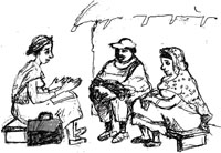 A Health Extension Practitioner is sitting on a bench opposite a woman and giving individual counselling.