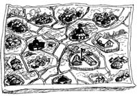 A simple sketched community map to help the community understand the health issue.