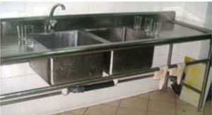 Washing glasses in a sink with detergents