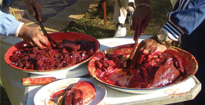 Cutting raw beef