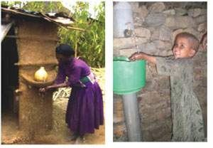 Adults and children washing their hands