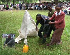 Community members demonstrating they punish open defecators