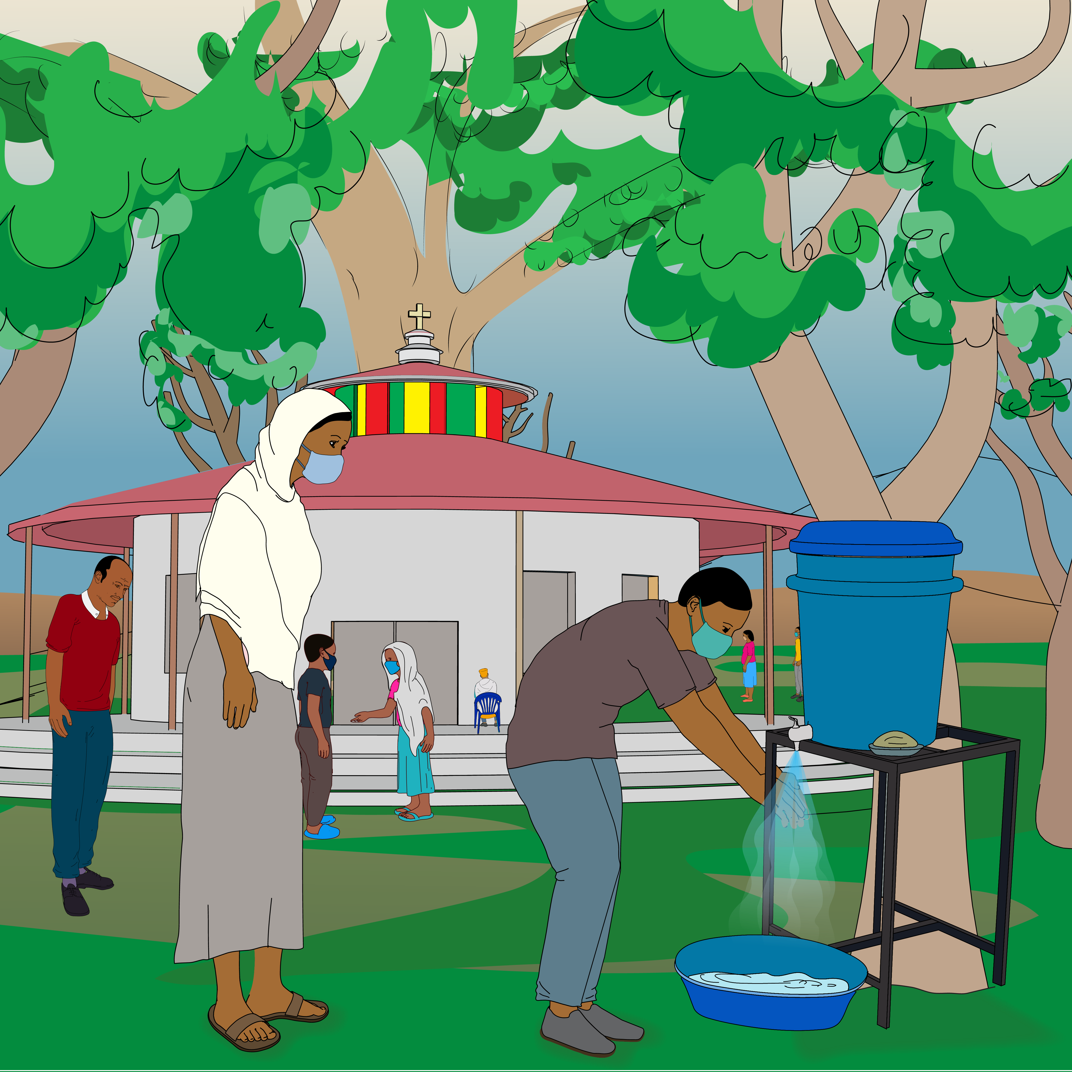 Handwashing equipments COVID 19 at a religious gathering