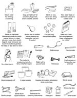 Equipment needed for attending a normal birth.