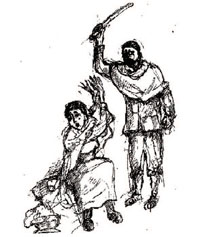 A woman being beaten in her home